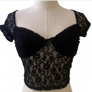DIVIDED H&M Sheer Black Lace Crop Top